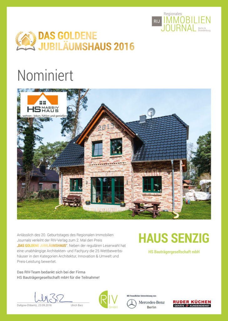 Nominierungen für das -Goldene Jubiläumshaus 2016- im Reginalen Immobilien Journal